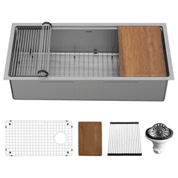 Elite Stainless Steel Undermount Single Bowl Workstation Kitchen Sink Kit, 39" x 18-3/4" x 10"