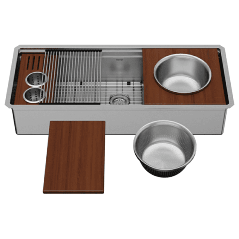 WS-90 Stainless Steel Undermount Large Single Bowl 16G Workstation Kitchen Sink Kit, 45" x 19" x 10"