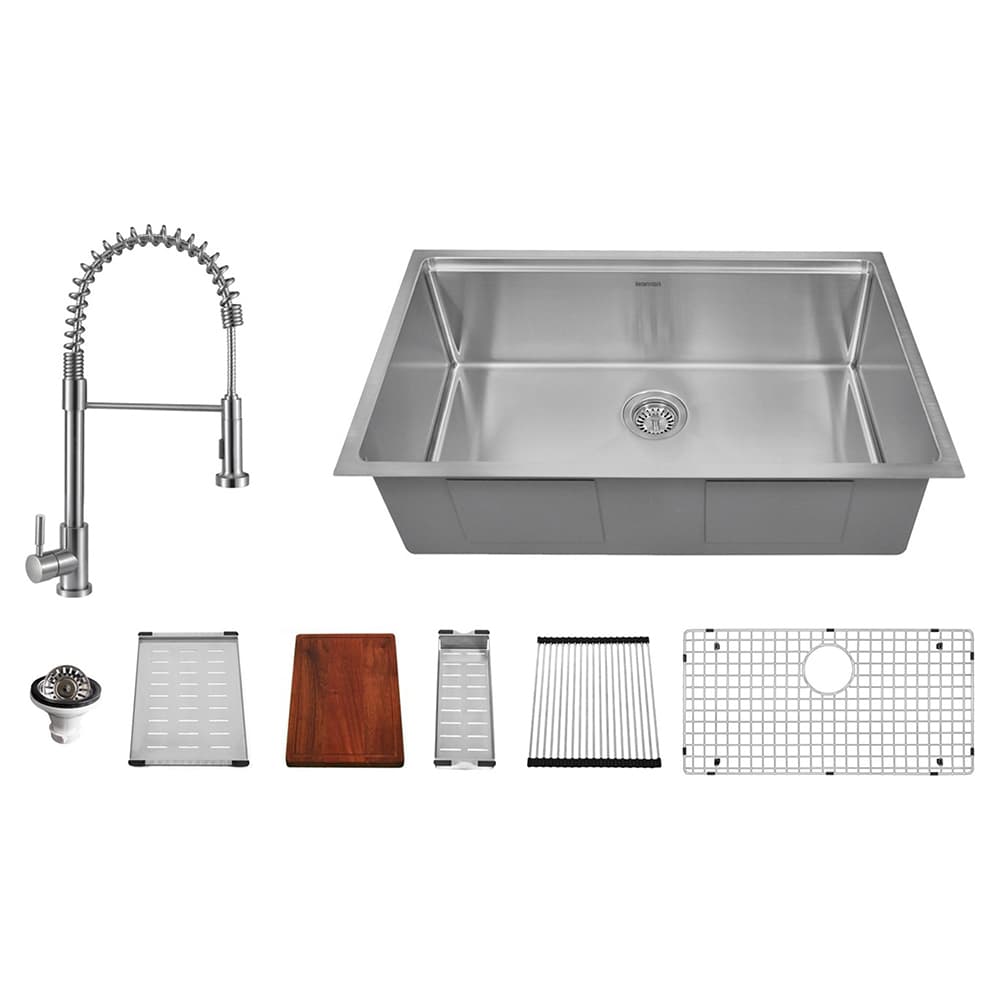 WS-37 Stainless Steel Undermount 16G Single Bowl Kitchen Sink with Faucet/Accessories, 32" x 19" x 10