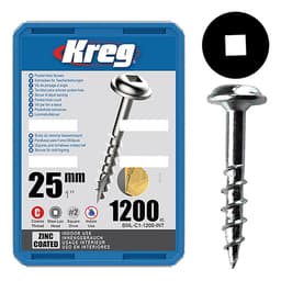 #8 x 1" Maxi-Loc Head Face Frame/Pocket-Hole Screw, Square Drive Coarse Thread and Type 17 Auger Point, Zinc, Box of 1.2 Thousand by Kreg