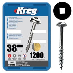 #8 x 1-1/2" Maxi-Loc Head Face Frame/Pocket-Hole Screw, Square Drive Coarse Thread and Type 17 Auger Point, Zinc, Box of 1.2 Thousand by Kreg