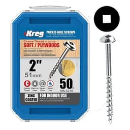 #8 x 2" Maxi-Loc Head Face Frame/Pocket-Hole Screw, Square Drive Coarse Thread and Type 17 Auger Point, Zinc, Box of 50 by Kreg