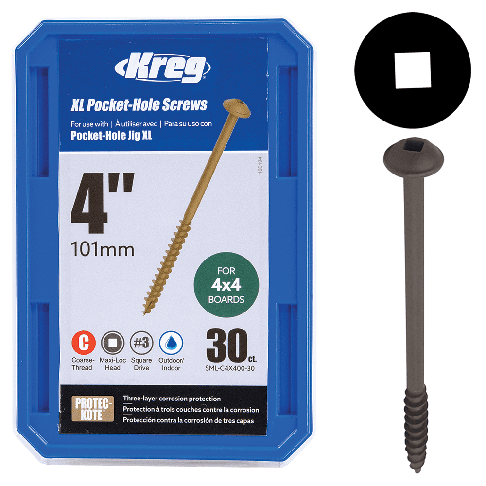 #14 x 4" Modified Pan Head Face Frame/Pocket-Hole Screw, Square Drive Fine Thread and Type 17 Auger Point, Box of 30 by Kreg