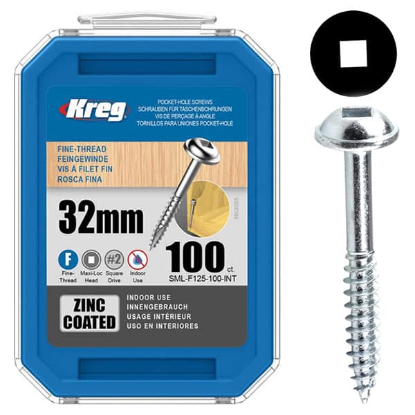 #7 x 1-1/4" Maxi-Loc Head Face Frame/Pocket-Hole Screw, Square Drive Fine Thread and Type 17 Auger Point, Zinc, Box of Hundred by Kreg