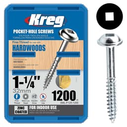 #7 x 1-1/4" Maxi-Loc Head Face Frame/Pocket-Hole Screw, Square Drive Fine Thread and Type 17 Auger Point, Zinc, Box of 1.2 Thousand by Kreg