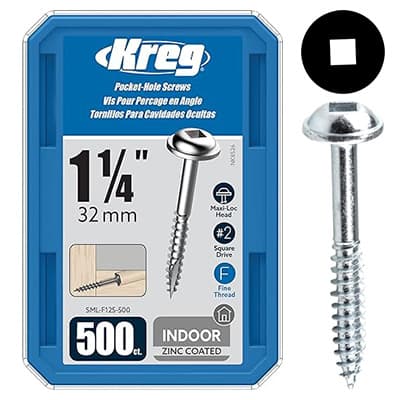 #7 x 1-1/4" Maxi-Loc Head Face Frame/Pocket-Hole Screw, Square Drive Fine Thread and Type 17 Auger Point, Zinc, Box of 5 Hundred by Kreg