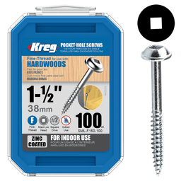 #7 x 1-1/2" Maxi-Loc Head Face Frame/Pocket-Hole Screw, Square Drive Fine Thread and Type 17 Auger Point, Zinc, Box of Hundred by Kreg