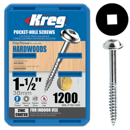 #7 x 1-1/2" Maxi-Loc Head Face Frame/Pocket-Hole Screw, Square Drive Fine Thread and Type 17 Auger Point, Zinc, Box of 1.2 Thousand by Kreg