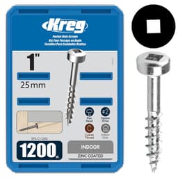 #7 x 1" Modified Pan Head Face Frame/Pocket-Hole Screw, Square Drive Coarse Thread and Type 17 Auger Point, Zinc, Box of 1.2 Thousand by Kreg