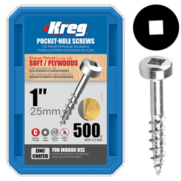 #7 x 1" Modified Pan Head Face Frame/Pocket-Hole Screw, Square Drive Coarse Thread and Type 17 Auger Point, Zinc, Box of 5 Hundred by Kreg