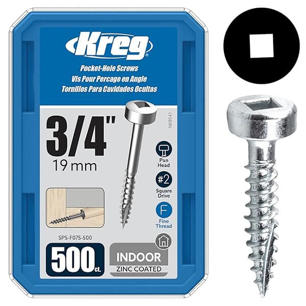#6 x 3/4" Modified Pan Head Face Frame/Pocket-Hole Screw, Square Drive Fine Thread and Type 17 Auger Point, Zinc, Box of 5 Hundred by Kreg