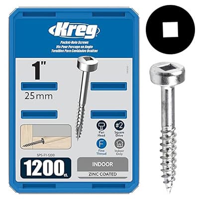 #6 x 1" Modified Pan Head Face Frame/Pocket-Hole Screw, Square Drive Fine Thread and Type 17 Auger Point, Zinc, Box of 1.2 Thousand by Kreg