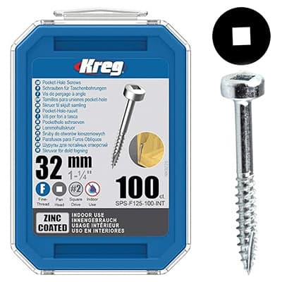 #6 x 1-1/4" Modified Pan Head Face Frame/Pocket-Hole Screw, Square Drive Fine Thread and Type 17 Auger Point, Zinc, Box of Hundred by Kreg