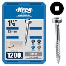 #6 x 1-1/4" Modified Pan Head Face Frame/Pocket-Hole Screw, Square Drive Fine Thread and Type 17 Auger Point, Zinc, Box of 1.2 Thousand by Kreg