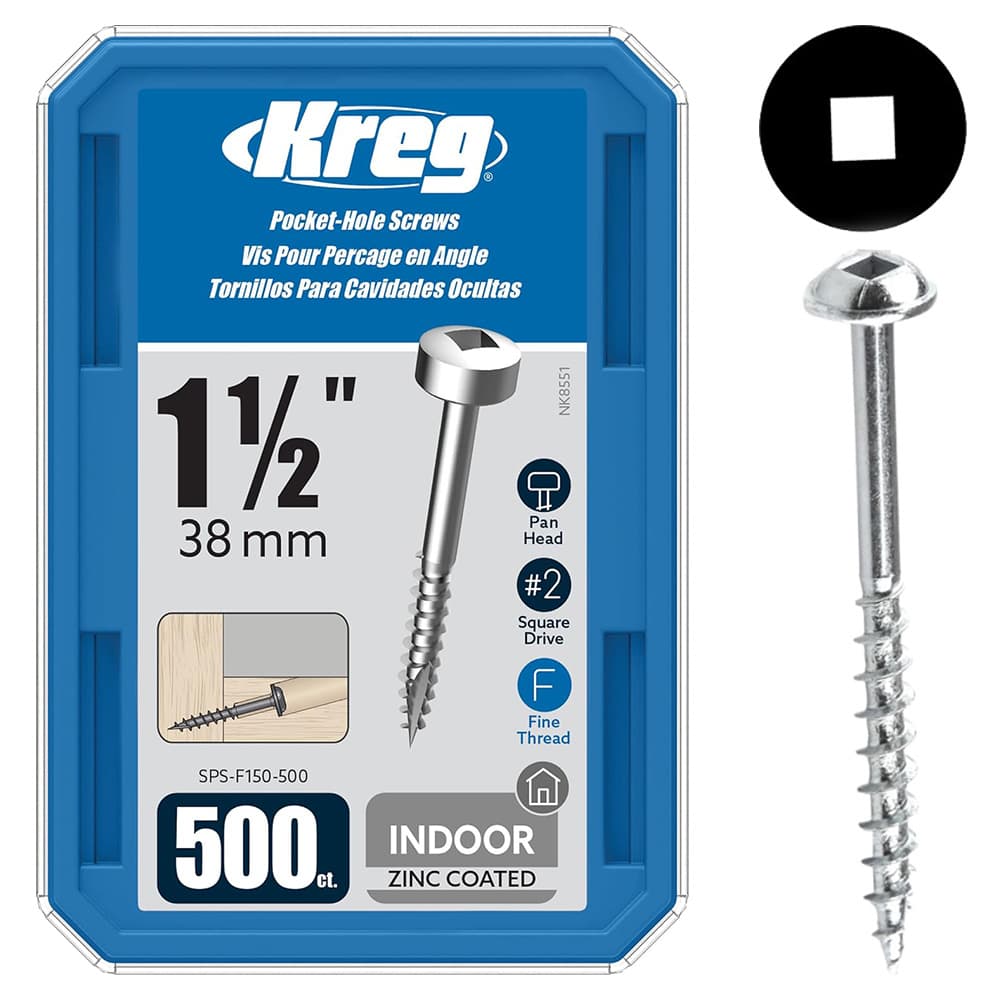 #6 x 1-1/2" Modified Pan Head Face Frame/Pocket-Hole Screw, Square Drive Fine Thread and Type 17 Auger Point, Zinc, Box of 5 Hundred by Kreg