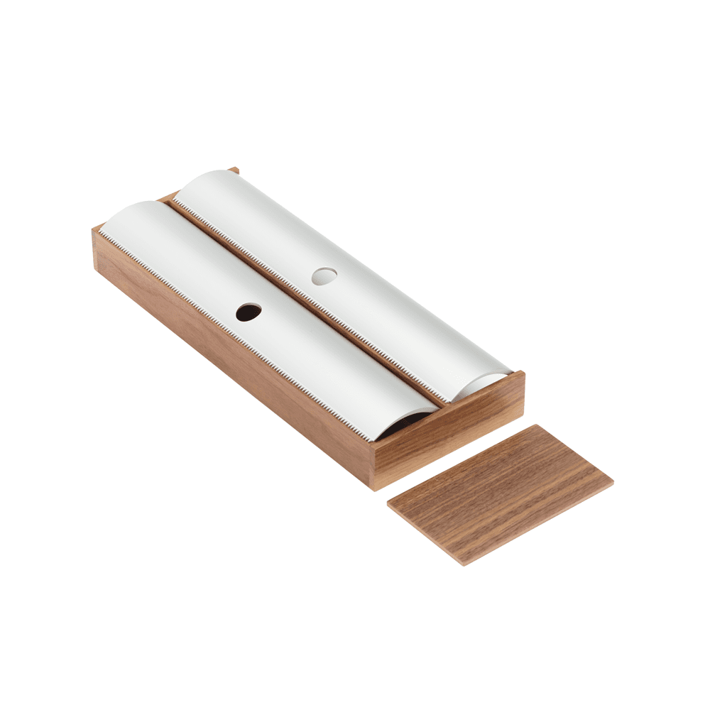 5-3/8" StraightLine Foil/Wrap Dispenser with Two Aluminum Lids, Walnut