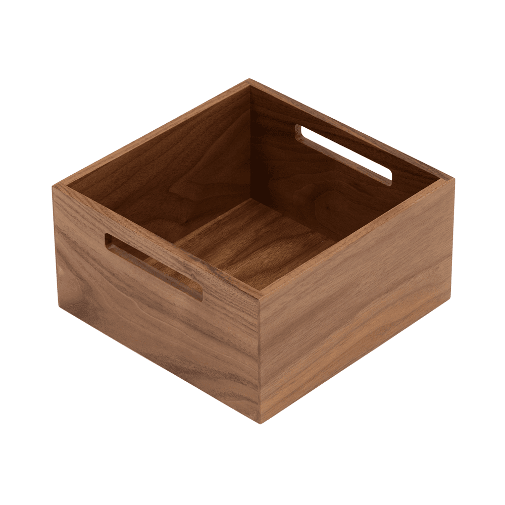 8-3/8" StraightLine Square Wooden Box with Grip Holes, Walnut