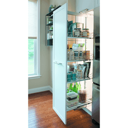 13" 6-Shelf DISPENSA Pantry Pull-Out Kit with Soft-Open/Soft-Close/Arena Plus Classic Shelves, Chrome/White, 74-3/4" - 90-1/2" Height