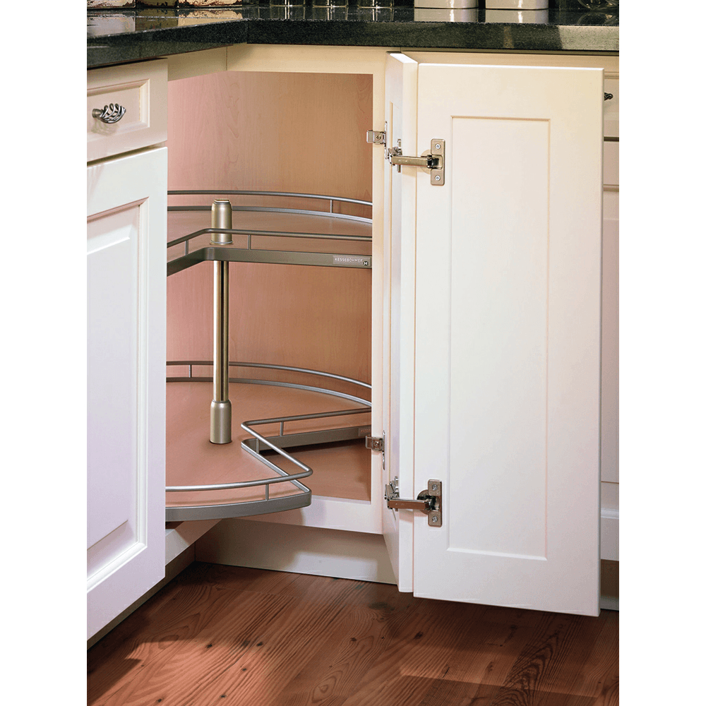 28" Kidney 2-Tray Lazy Susan Kit with Tripod/Arena Plus Style Shelves, Chrome/Anthracite, 18-5/8" Height