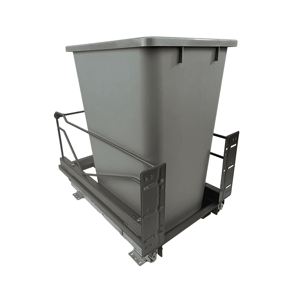 Single 52 QT Bottom-Mount Wastebin Pull-Out Kit with Soft-Open/Soft-Close, Anthracite/Gray