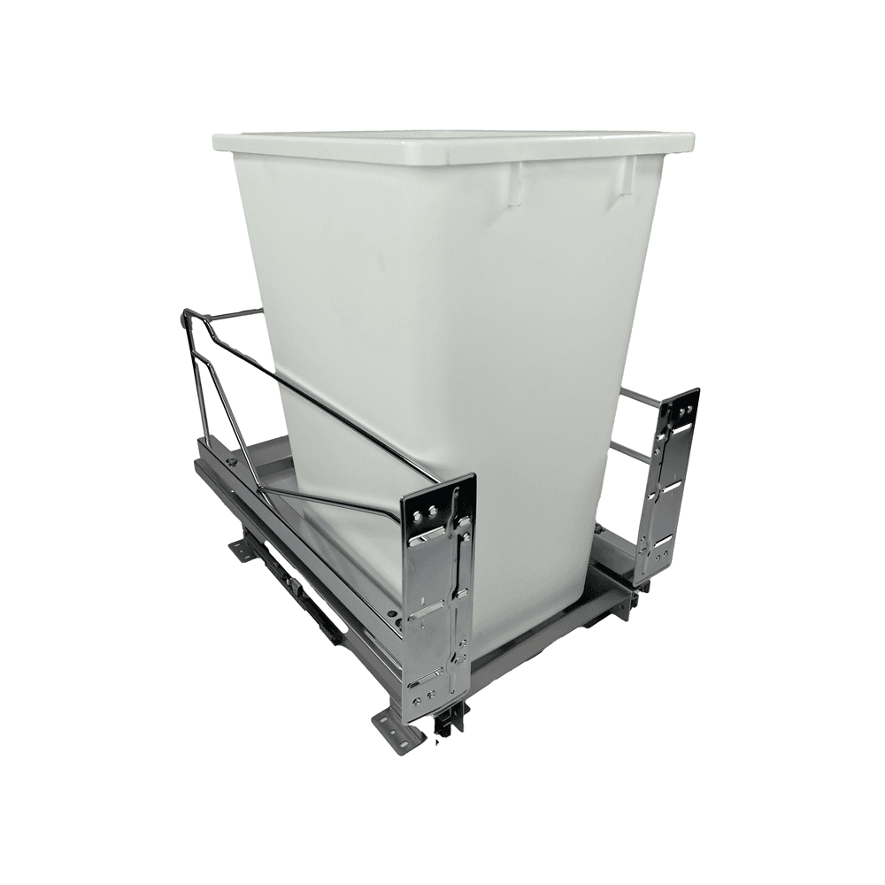 Single 52 QT Bottom-Mount Wastebin Pull-Out Kit with Soft-Open/Soft-Close, Chrome/White