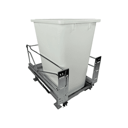 Single 52 QT Bottom-Mount Wastebin Pull-Out Kit with Soft-Open/Soft-Close, Chrome/White