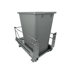 Single 52 QT Bottom-Mount Wastebin Pull-Out Kit with Soft-Open/Soft-Close, Silver/Gray