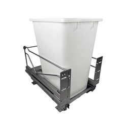 Single 52 QT Bottom-Mount Wastebin Pull-Out Kit with Soft-Open/Soft-Close, Silver/White