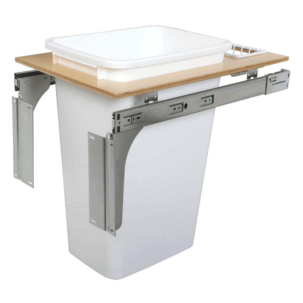 Single 50 QT Top-Mount Waste Container Pullout for 1-1/2" Face Frame, White