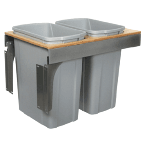 Double 35 QT Top-Mount Waste Container Pullout, Soft-Closing, Platinum