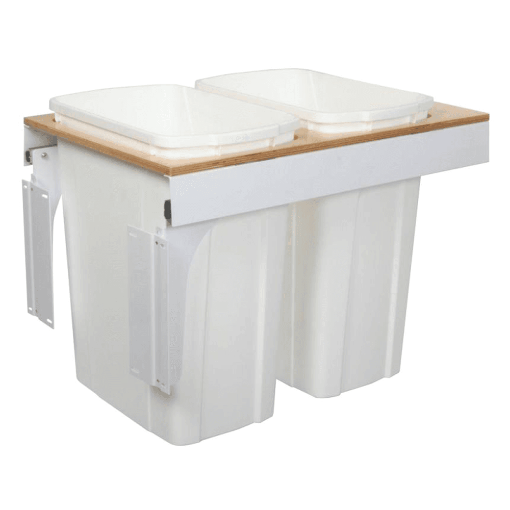Double 35 QT Top-Mount Waste Container Pullout with Soft-Closing for 15" Width Cabinet Opening, White