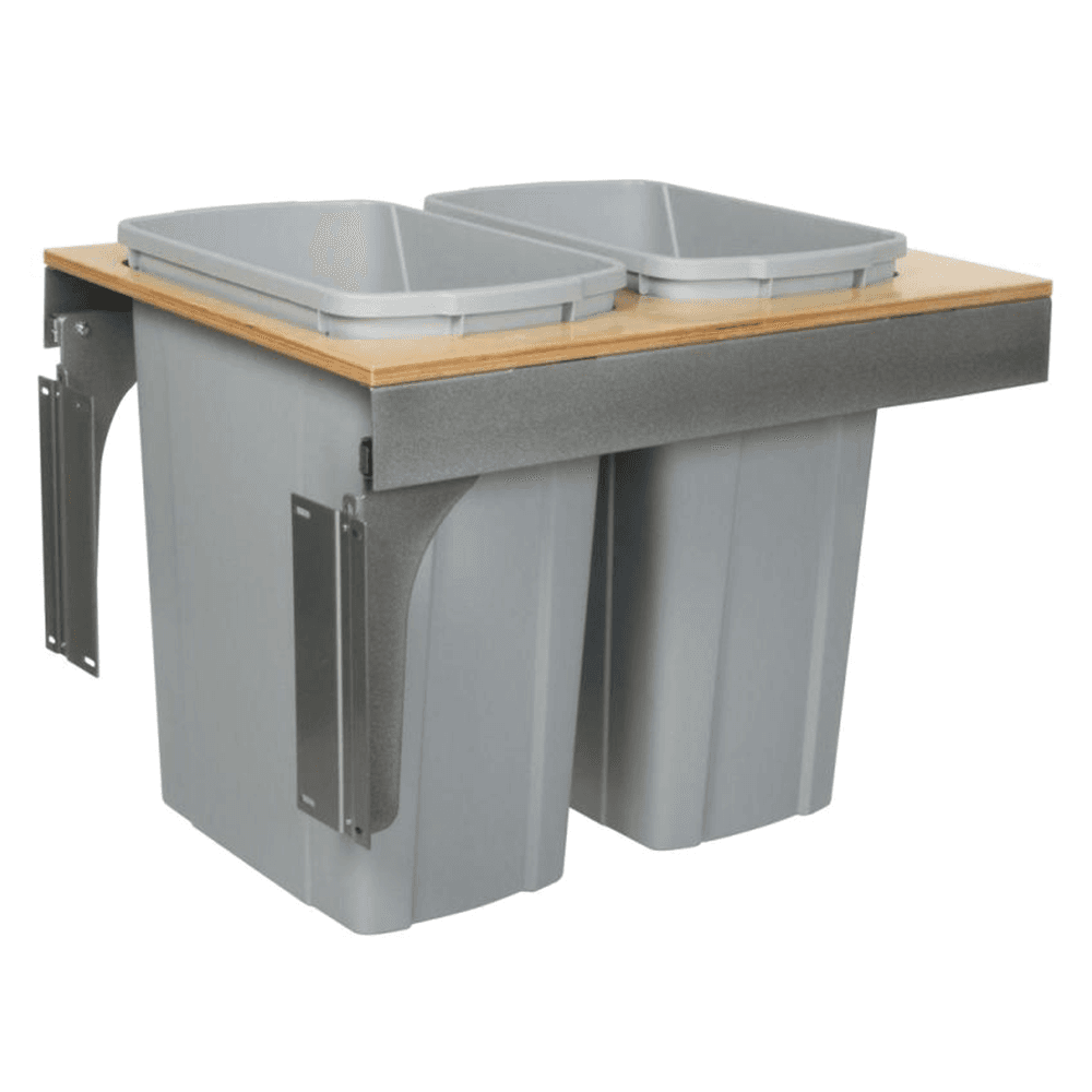 Double 35 QT Top-Mount Waste Container Pullout with Soft-Closing for 17-1/2" Width Cabinet Opening, Platinum