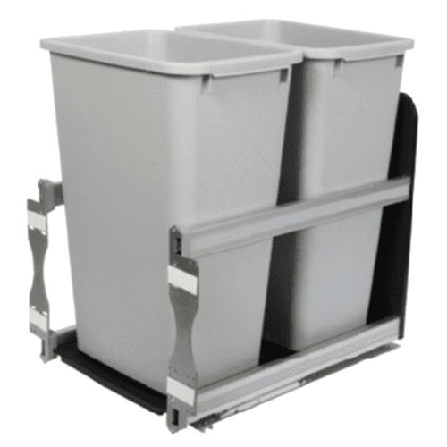 Double 50 QT Bottom-Mount Waste Container Pullout, Soft-Closing, Platinum