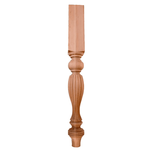 3-3/4" x 3-3/4" x 35-1/4" Tapered Fluted Post, Rubberwood