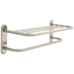 24" Towel Shelf with One Bar/Beveled Flange, Satin Nickel