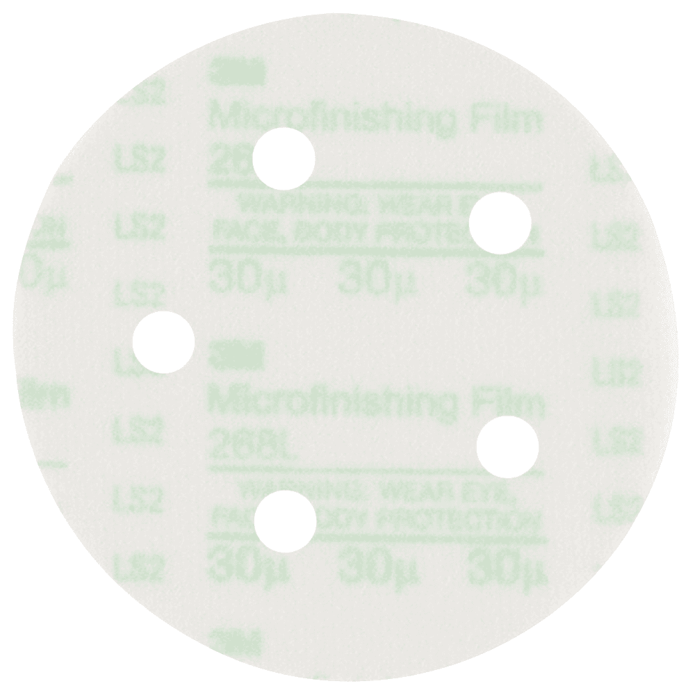 5" Hookit™ 268L 30 Grit 5 Holes Finishing Film Disc, Aluminum Oxide on Polyester Film