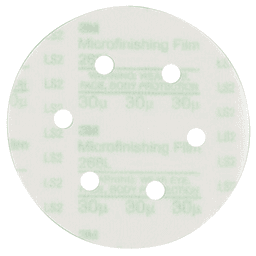 6" Hookit 30 Micron Grit 8 Holes 268L Finishing Film Disc, Aluminum Oxide on Polyester Film