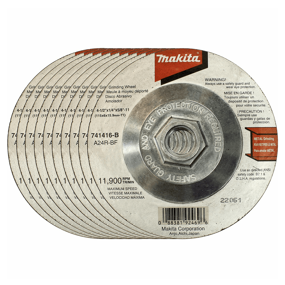 4-1/2" 24 Grit Hubbed Grinding Wheel, Aluminum Oxide (10/Pack)
