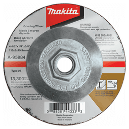 4-1/2" x 1/4" Inox 36 Grit Grinding Wheel, Aluminum Oxide