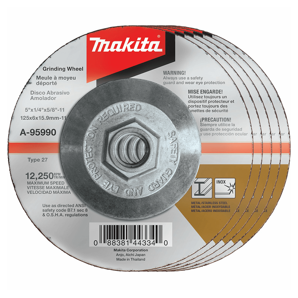 5" Hubbed Inox 36 Grit Grinding Wheel, Aluminum Oxide (5/Pack)