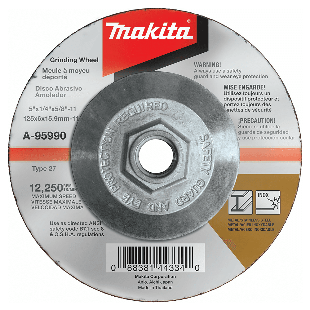 5" Hubbed Inox 36 Grit Grinding Wheel, Aluminum Oxide