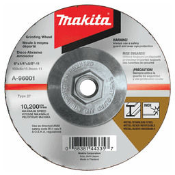 6" Hubbed Inox 36 Grit Grinding Wheel, Aluminum Oxide