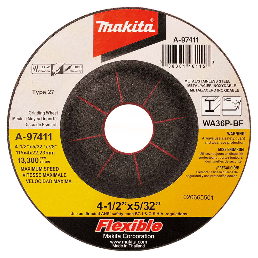 4-1/2" Inox 36 Grit Flex Grinding Wheel, Aluminum Oxide (25/Pack)