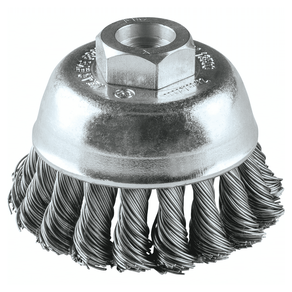 2-3/4" Knot Stainless Steel Wire Cup Brush, M10 x 1.25 Arbor Hole