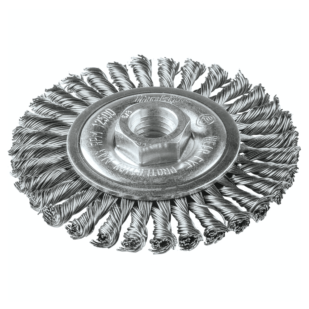 4" Stringer Bead Twist Stainless Steel Wire Wheel, 5/8"-11" Arbor Hole