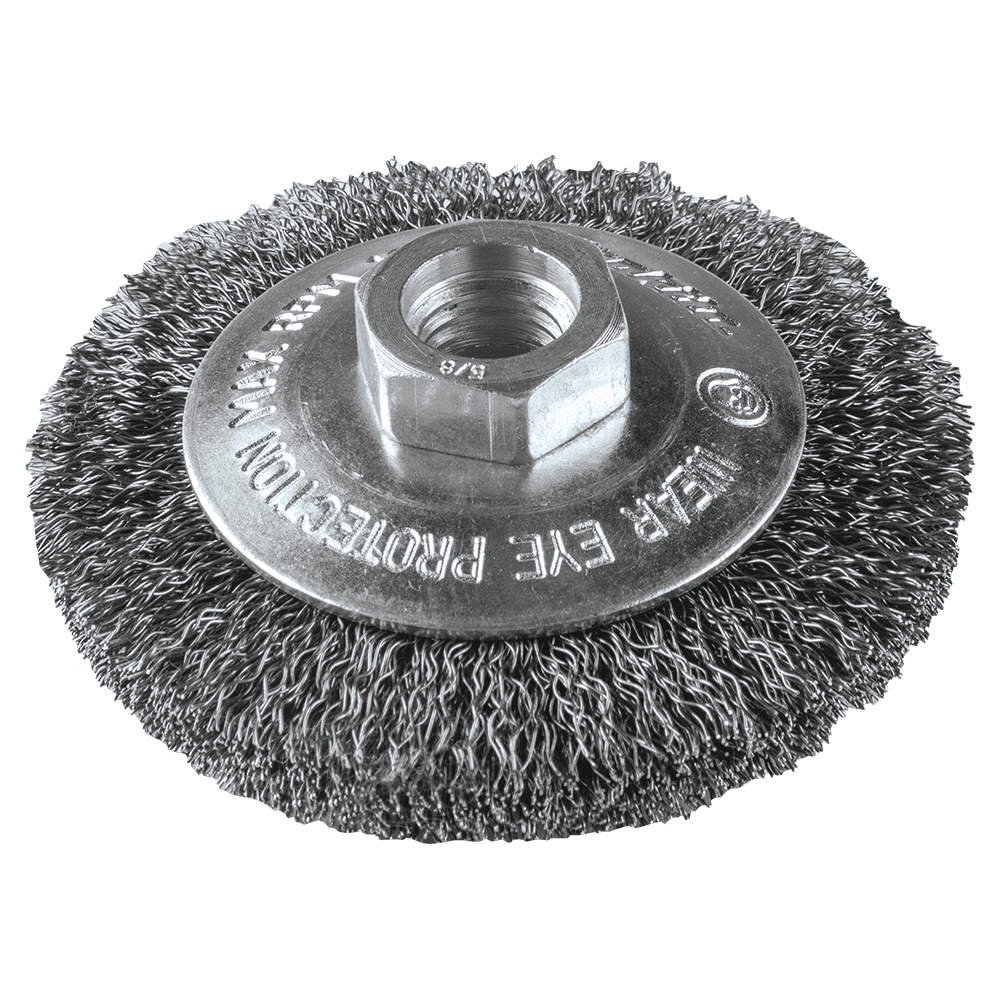 3-3/8" Crimped Wire Bevel Brush, 5/8" - 11 Arbor Hole