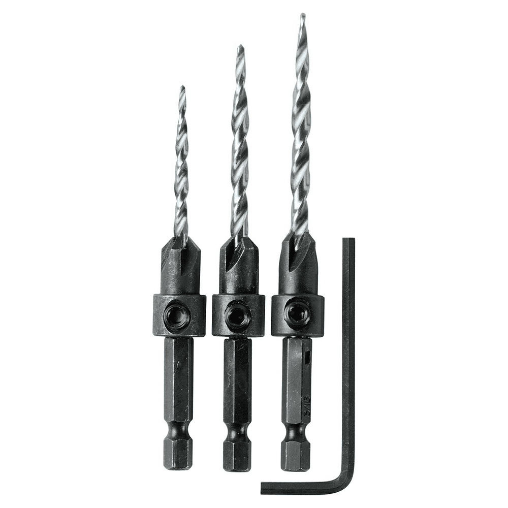 3-Piece Countersink Drill Bit Set with Hex Wrench