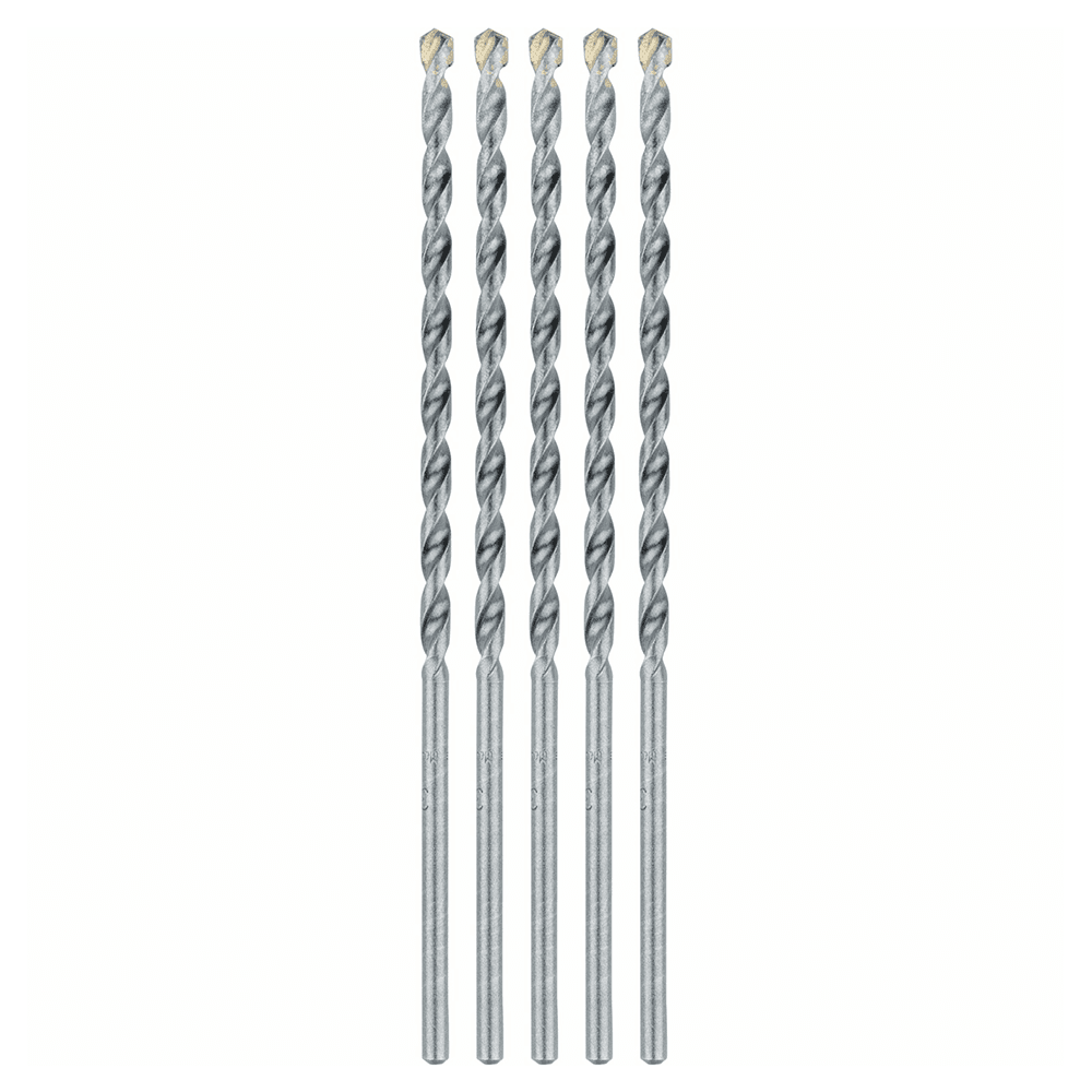 3/16" x 6" Carbide Tipped Percussion Masonry Hammer Drill Bit (5/Pack)