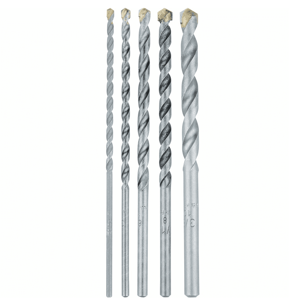 5-Piece Assorted Carbide Tipped Percussion Masonry Hammer Drill Bit Set