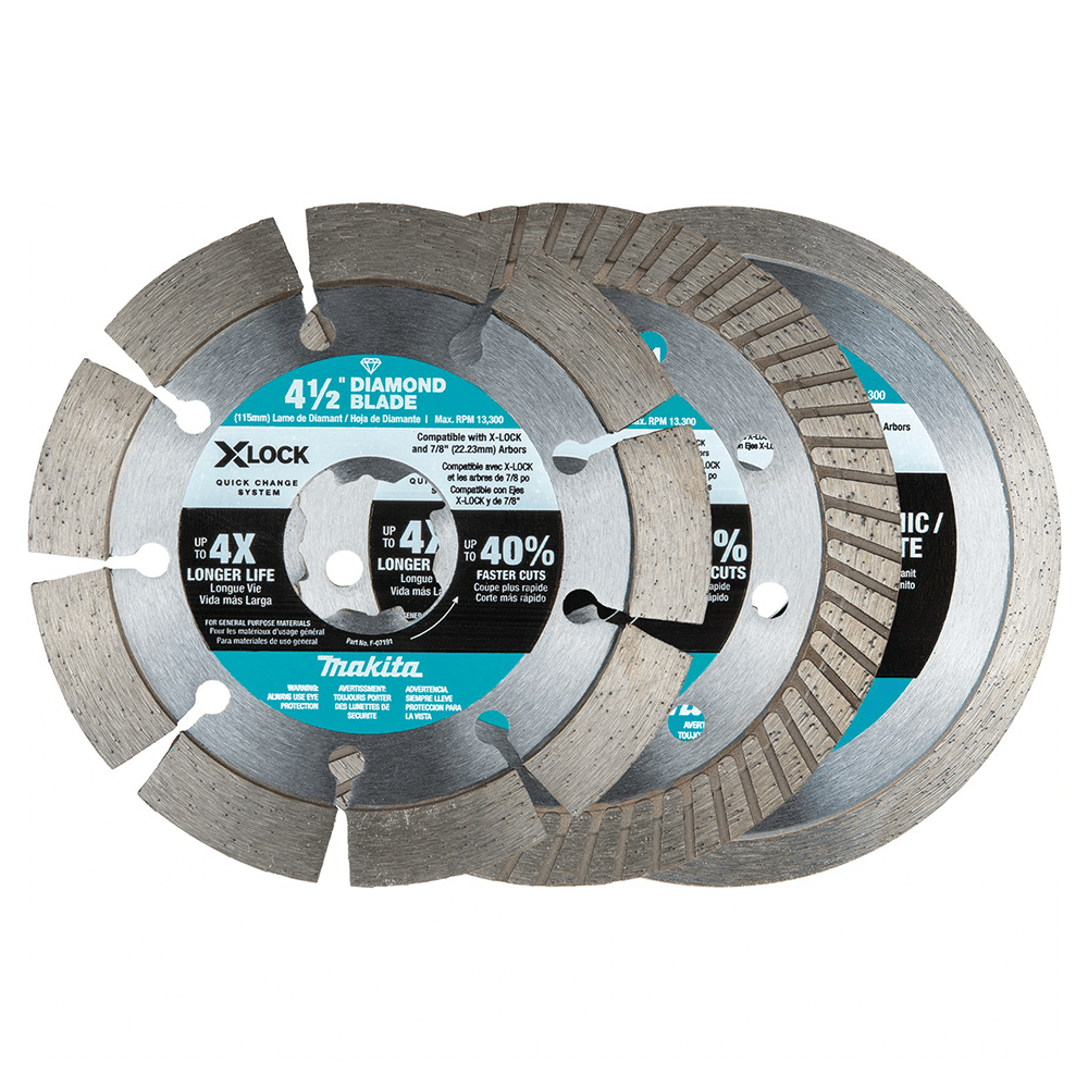 4-1/2" X-Lock 3-Piece Diamond Blade Variety Pack for Masonry Cutting
